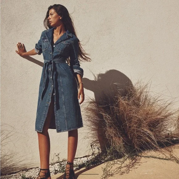 Zara Classic Denim Shirt belted Dress -  Sz Medium - NWT - Picture 3 of 17